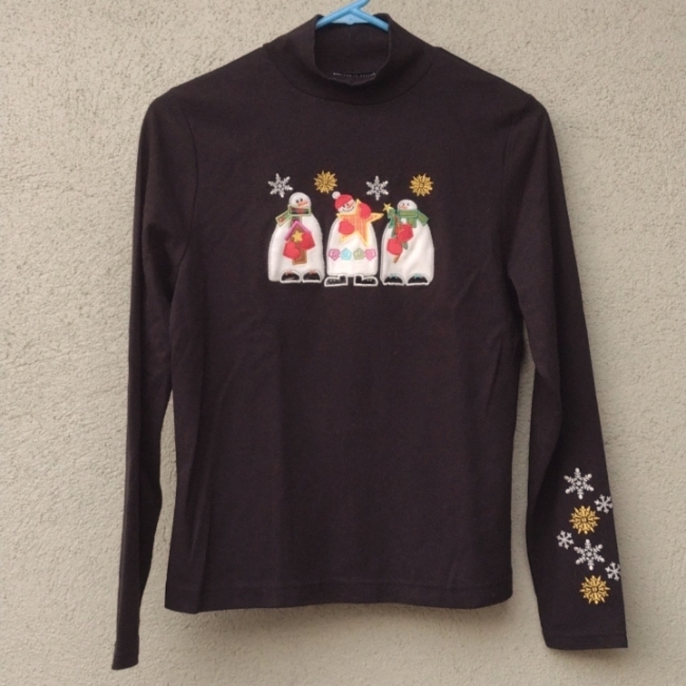 Reference Point Black Christmas Mock Neck Shirt M